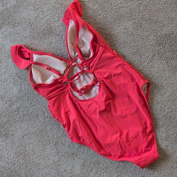 Bright Coral Maternity One-Piece Swimsuit - Picture 3 of 4